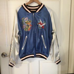 Satin Bomber Jacket with Embroidering - Men's Size M